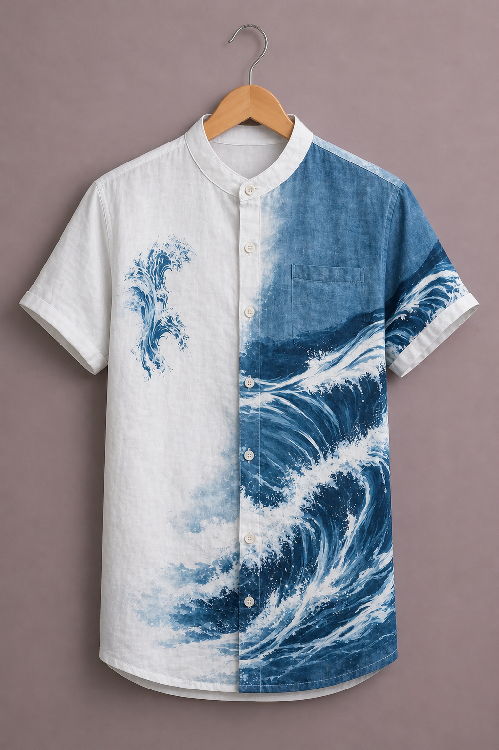ForeverChoice™ Premium Ocean Wave Printed Shirt for Men – Artistic Sea Design Half Sleeve Casual Shirt