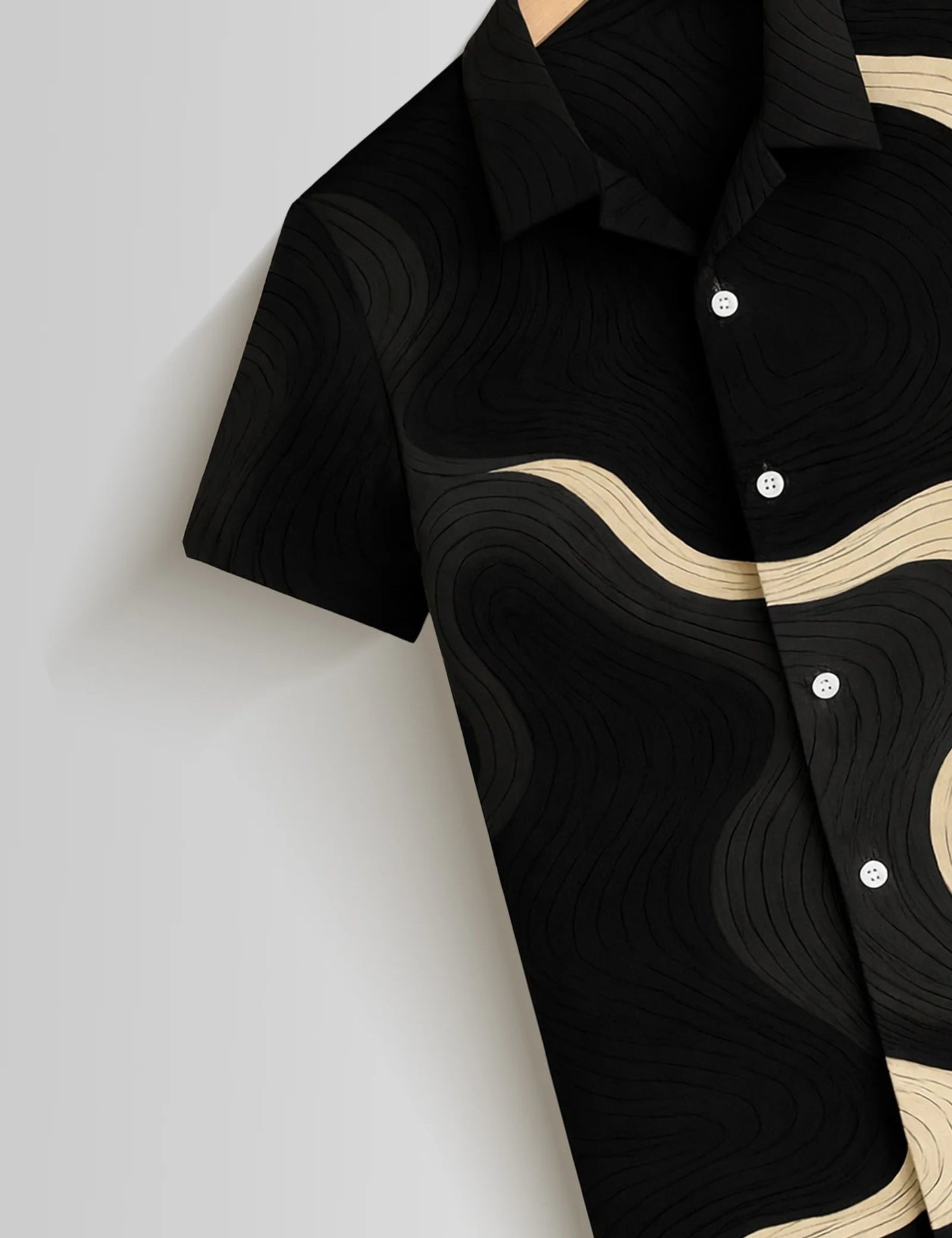Premium Black Wavy Abstract Printed Shirt – Stylish Casual Half Sleeve Summer Shirt