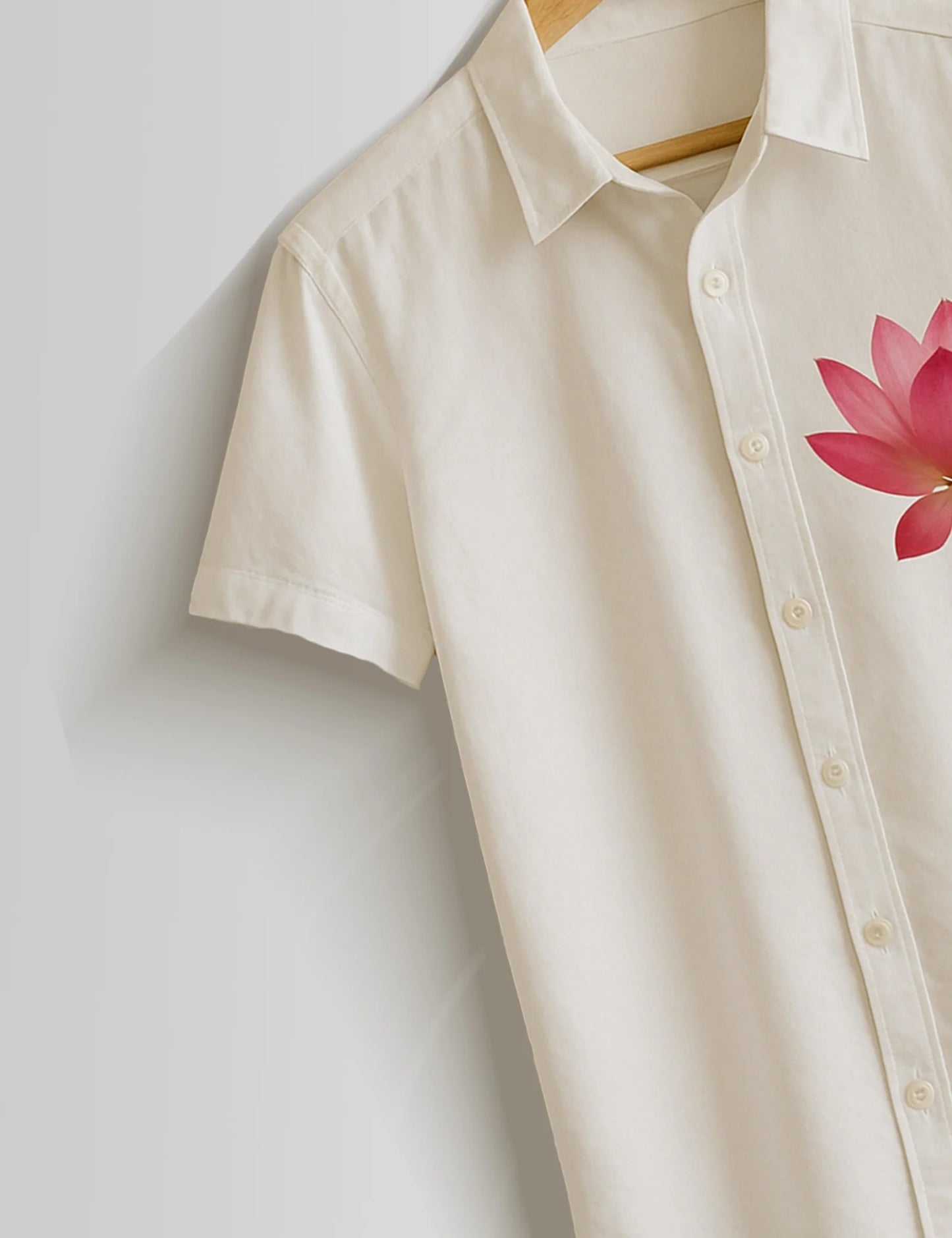 Premium Cream Lotus Printed Shirt – Stylish Minimal Casual Half Sleeve Shirt
