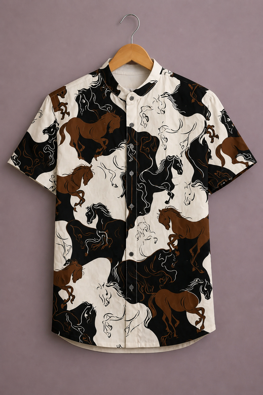 ForeverChoice™ Premium Horse Print Shirt for Men – Bold Animal Graphic Designer Half Sleeve Casual Shirt