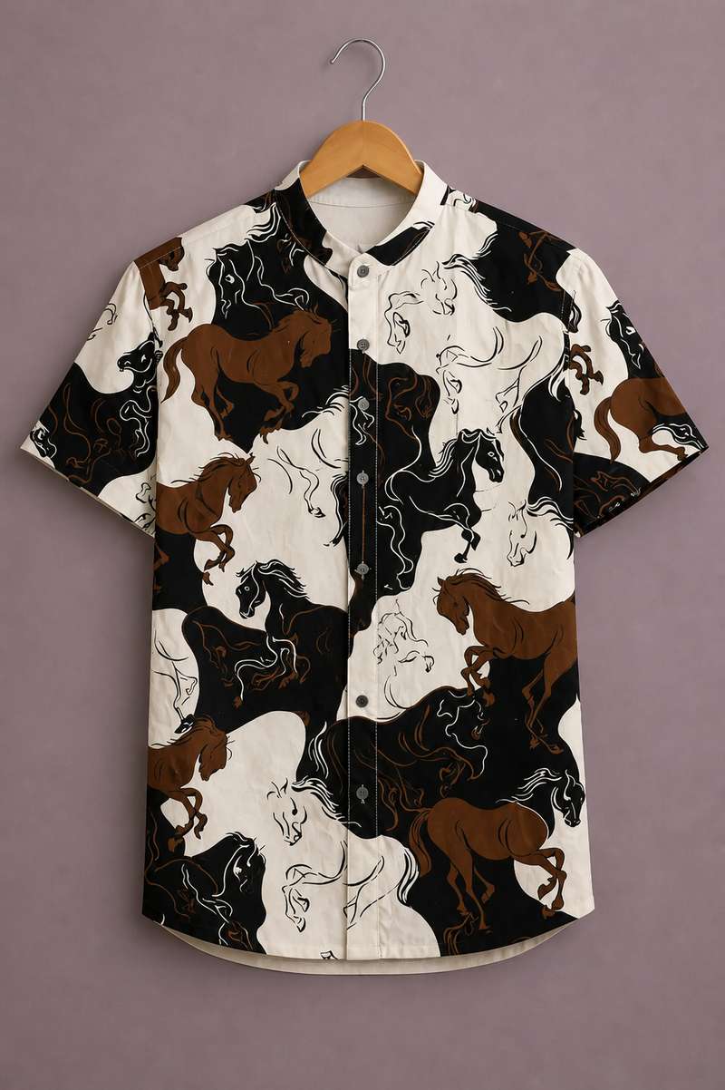 ForeverChoice™ Premium Horse Print Shirt for Men – Bold Animal Graphic Designer Half Sleeve Casual Shirt