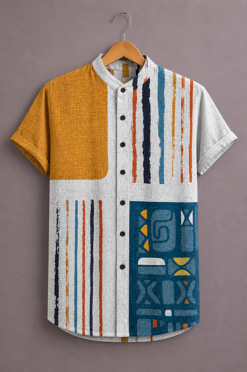 ForeverChoice™ Premium Abstract Patchwork Printed Shirt for Men – Modern Geometric Designer Half Sleeve Casual Shirt