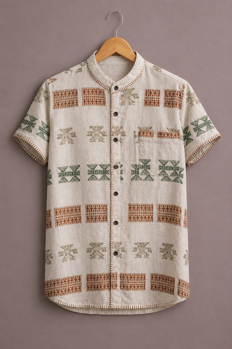 ForeverChoice™ Premium Ethnic Pattern Printed Shirt for Men – Traditional Designer Half Sleeve Casual Shirt