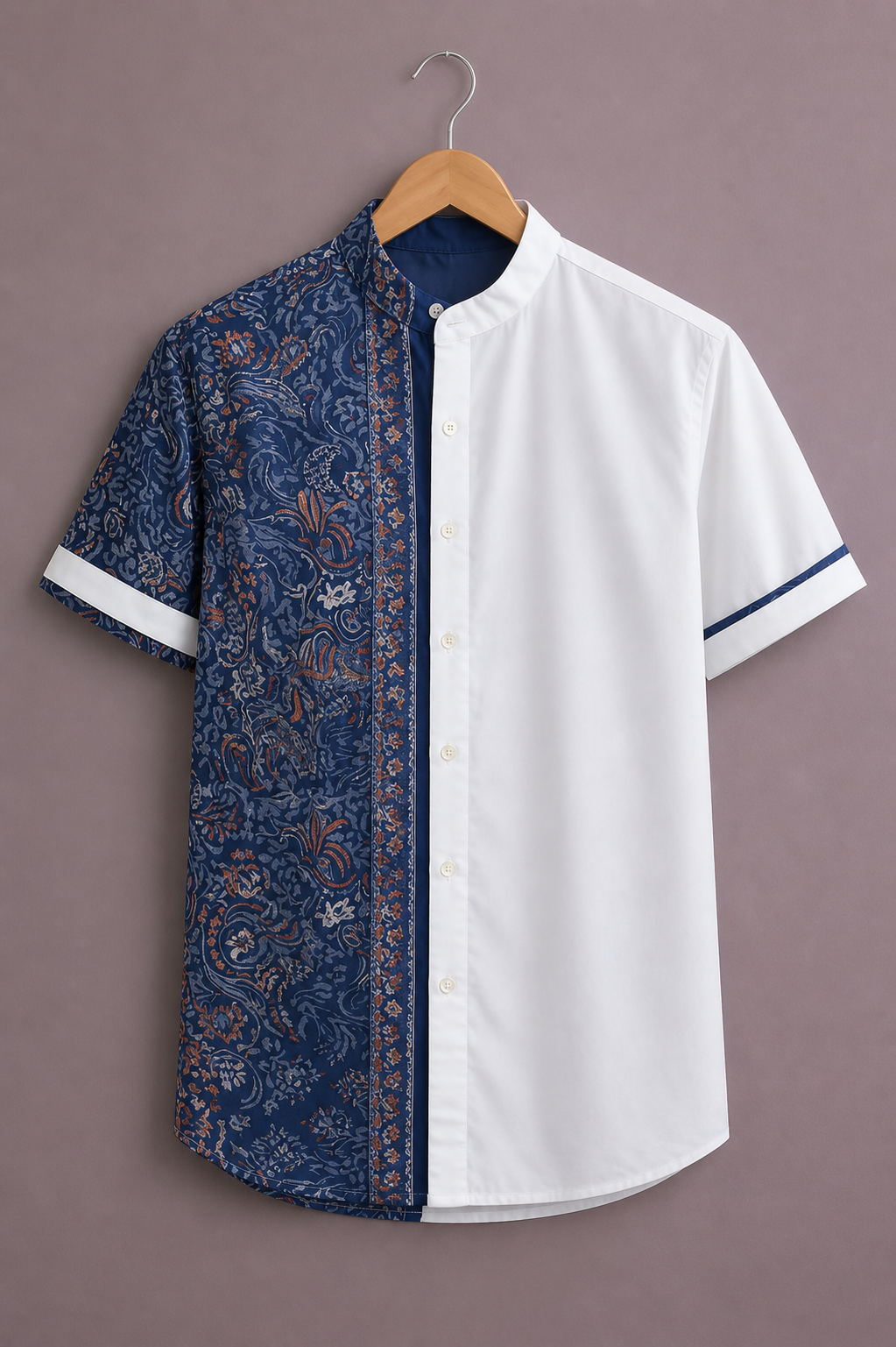 ForeverChoice™ Premium Half & Half Printed Shirt for Men – Elegant Dual Tone Designer Half Sleeve Casual Shirt