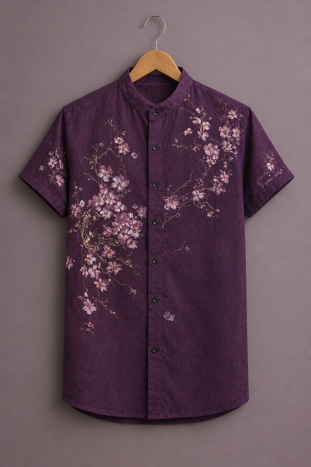 ForeverChoice™ Premium Floral Vine Printed Shirt for Men – Elegant Purple Designer Half Sleeve Casual Shirt