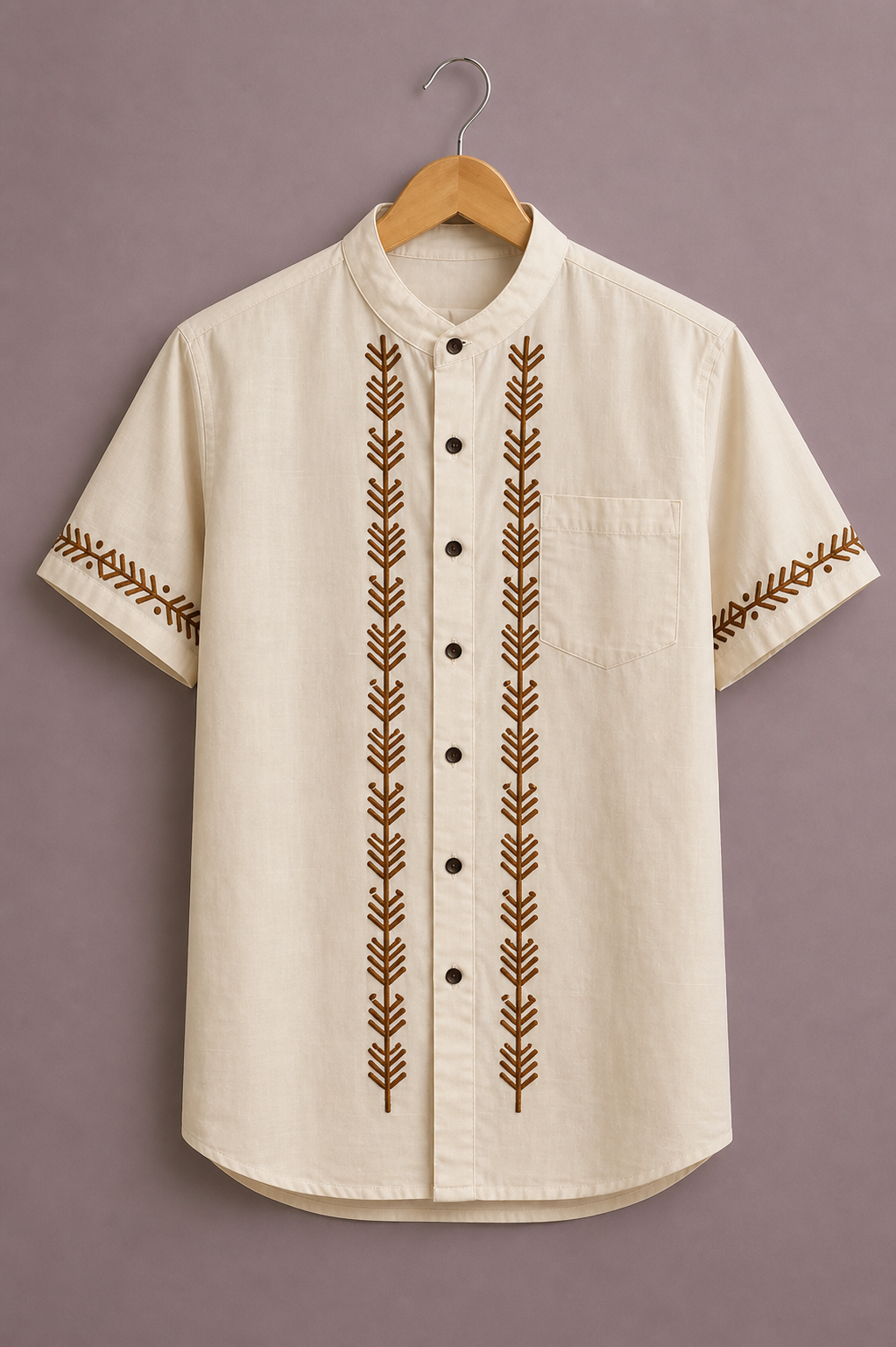 ForeverChoice™ Premium Minimal Embroidery Shirt for Men – Elegant Ethnic Line Designer Half Sleeve Casual Shirt
