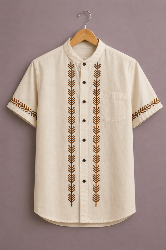 ForeverChoice™ Premium Minimal Embroidery Shirt for Men – Elegant Ethnic Line Designer Half Sleeve Casual Shirt