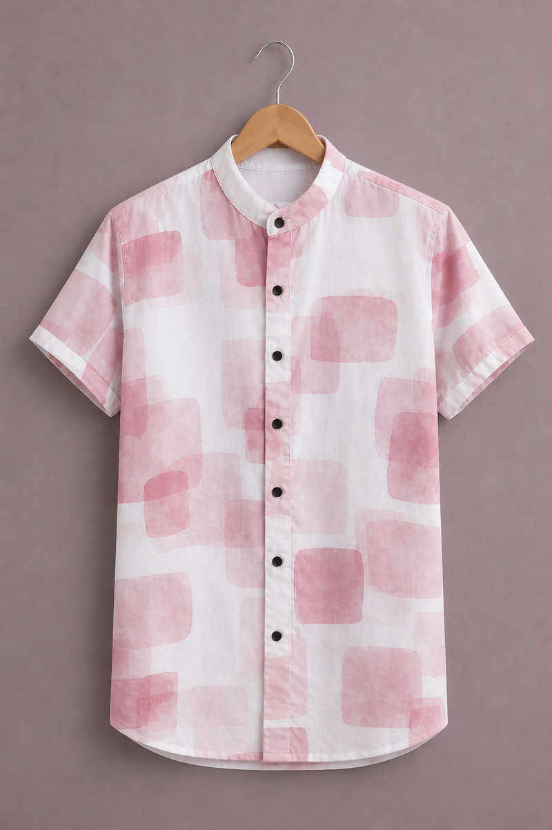 ForeverChoice™ Premium Abstract Soft Print Shirt for Men – Light Pink Designer Half Sleeve Casual Shirt