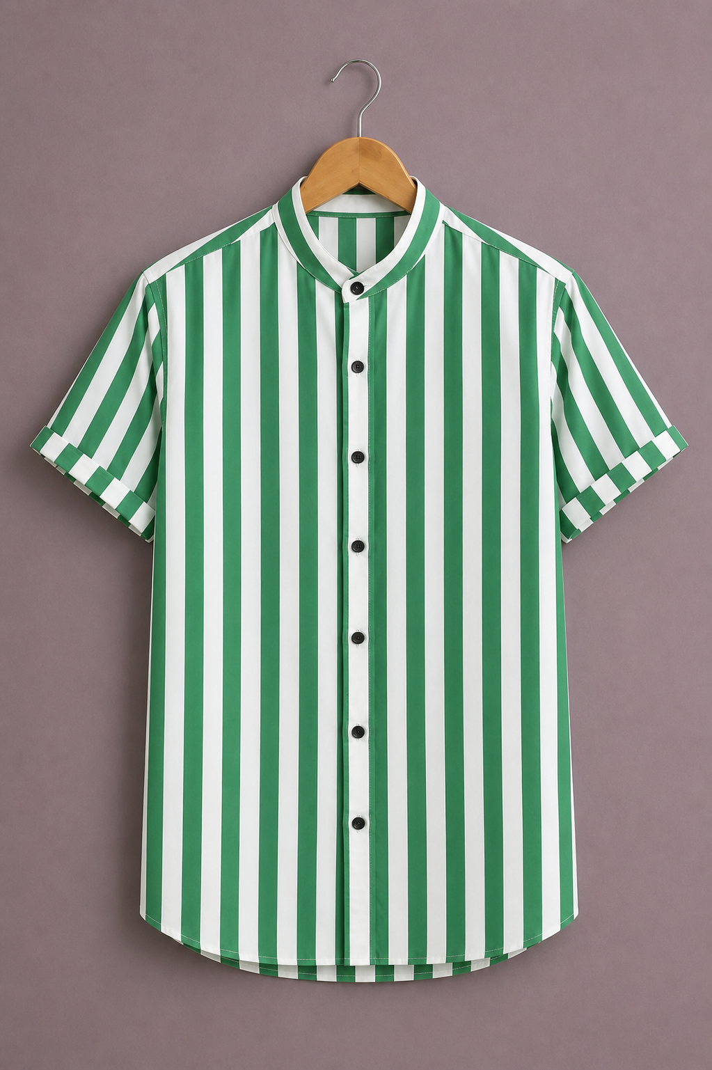 ForeverChoice™ Premium Vertical Stripe Shirt for Men – Green & White Designer Half Sleeve Casual Shirt