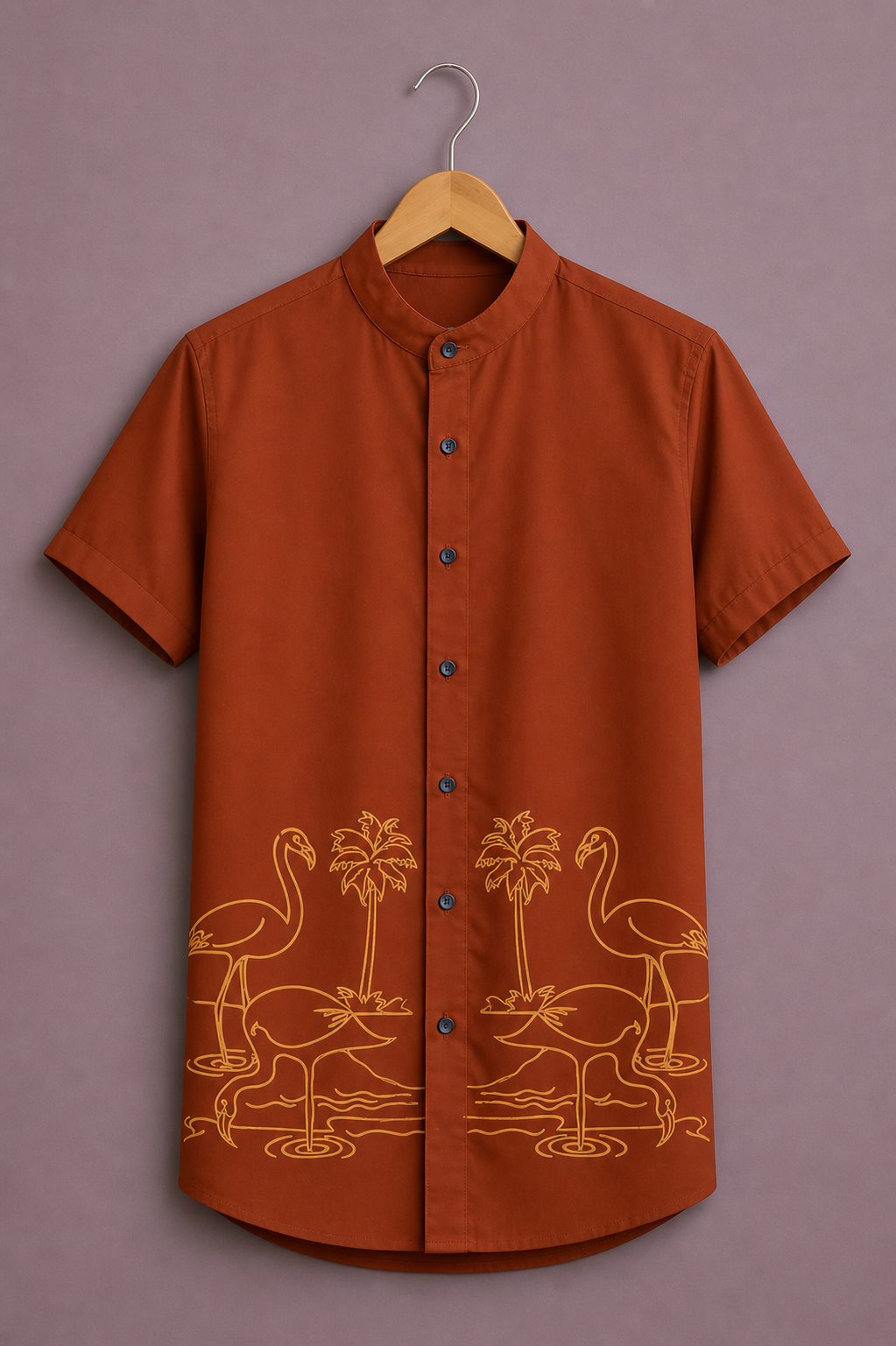 ForeverChoice™ Flamingo Palm Designer Shirt for Men – Rust Brown Premium Casual Half Sleeve Shirt