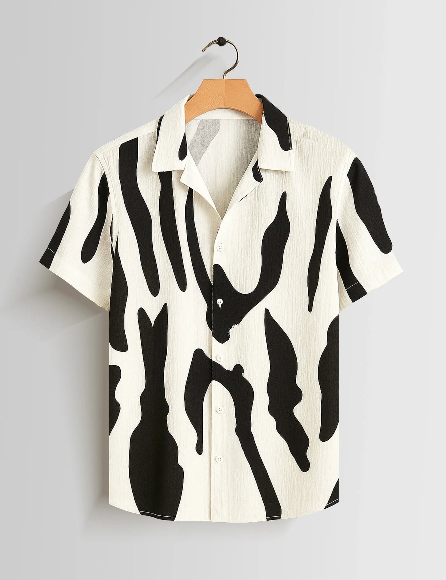 Premium Black White Abstract Printed Shirt – Stylish Casual Half Sleeve Summer Shirt