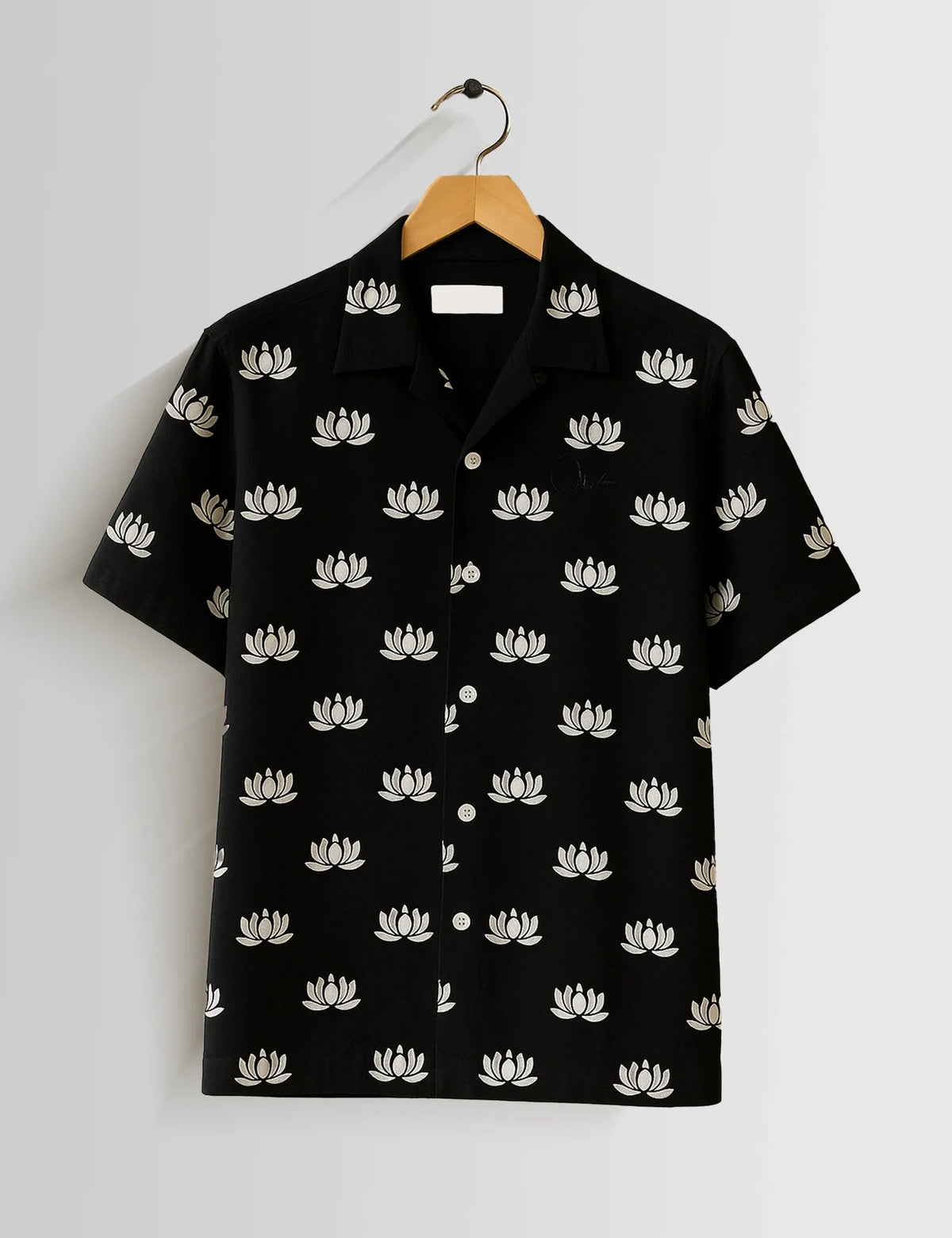 Premium Black Lotus Printed Shirt – Stylish Casual Half Sleeve Shirt for Summer Wear