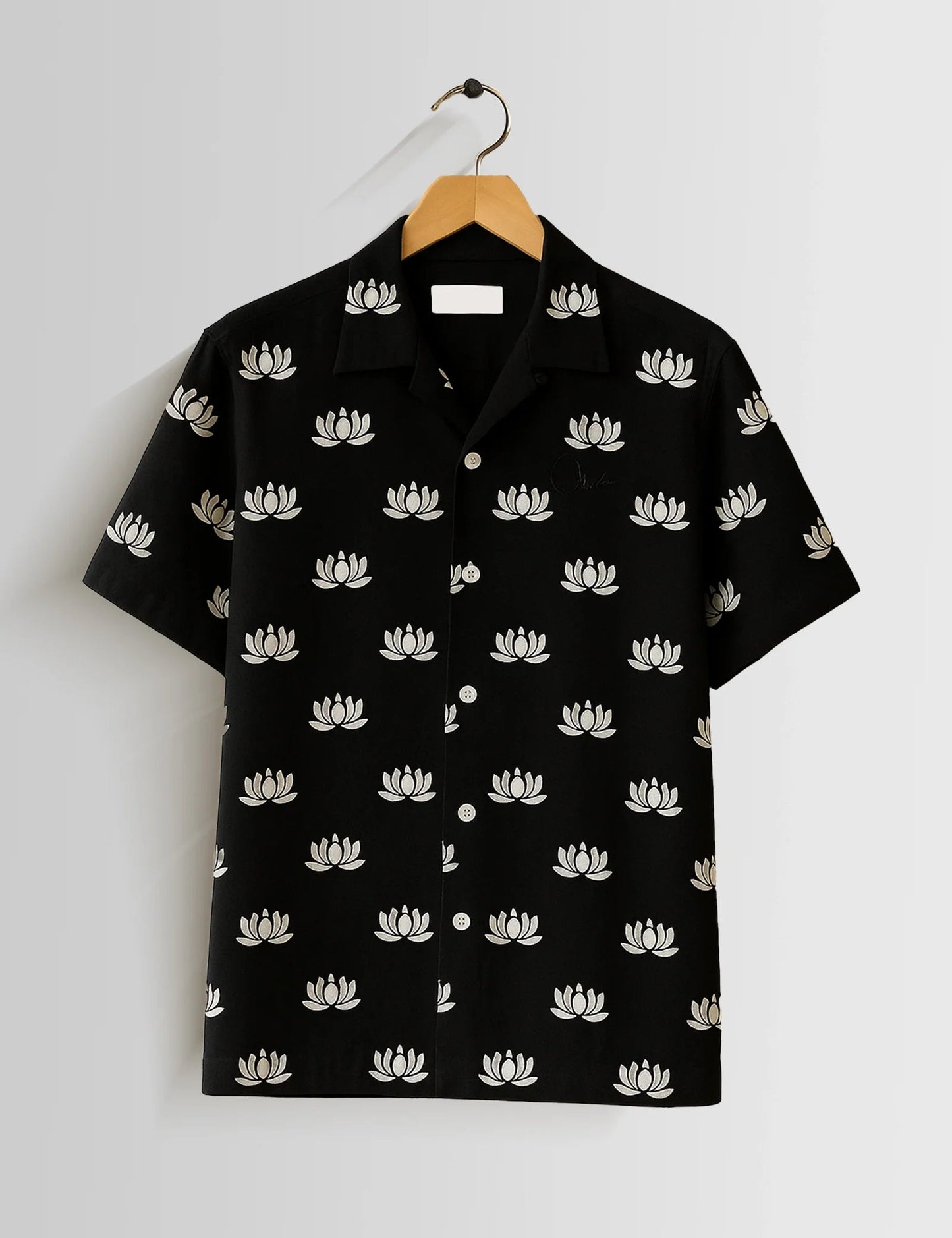 Premium Black Lotus Printed Shirt – Stylish Casual Half Sleeve Shirt for Summer Wear