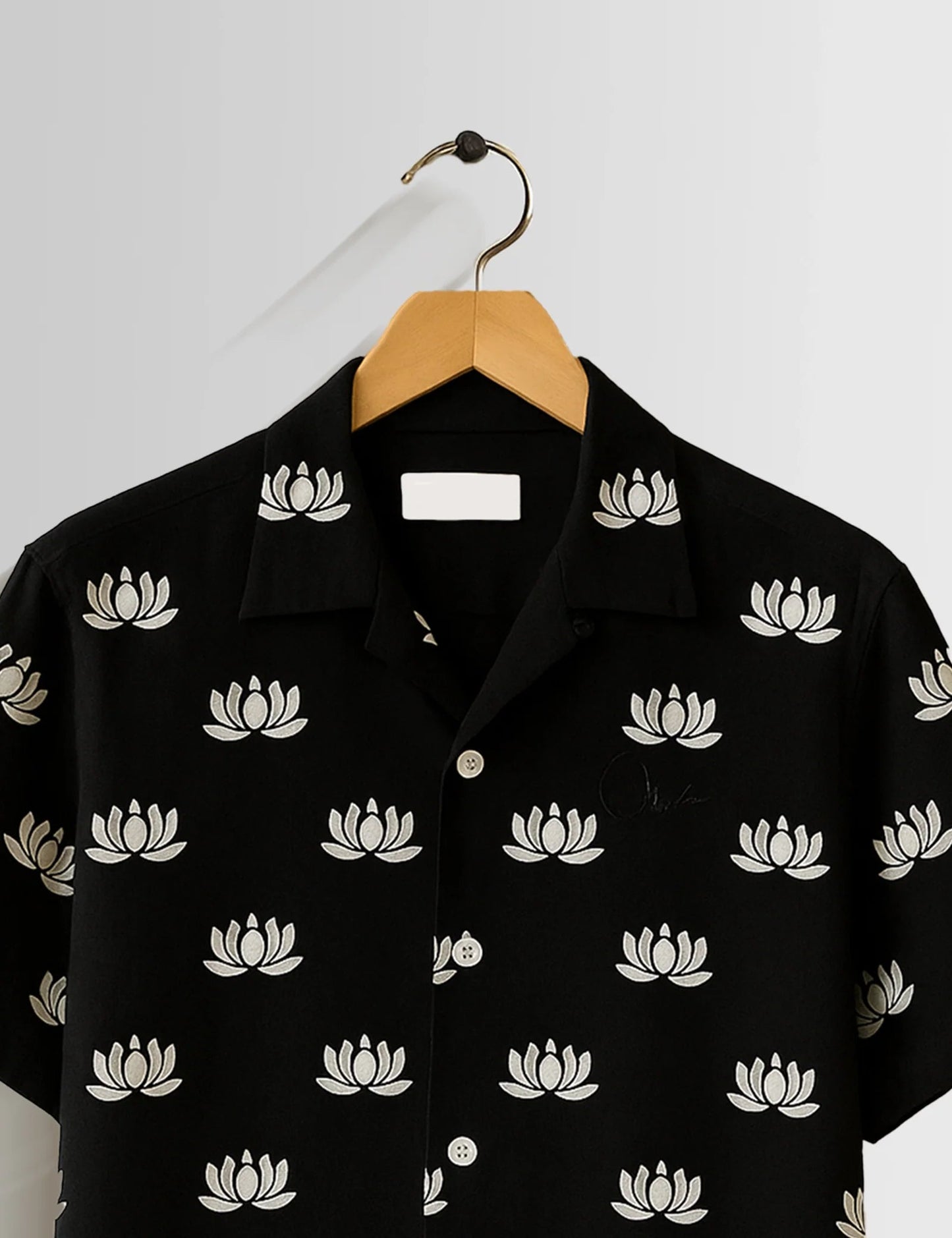 Premium Black Lotus Printed Shirt – Stylish Casual Half Sleeve Shirt for Summer Wear