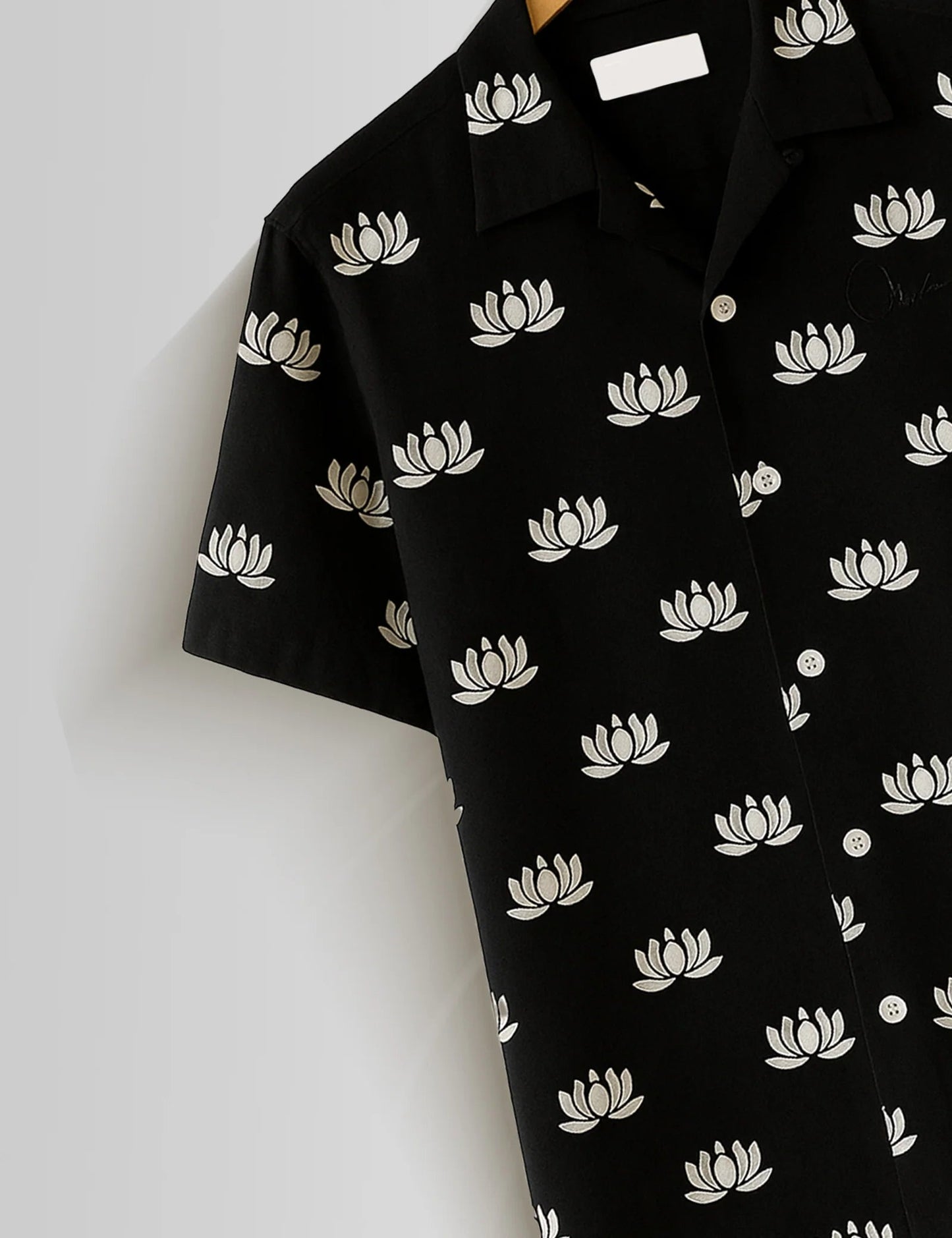 Premium Black Lotus Printed Shirt – Stylish Casual Half Sleeve Shirt for Summer Wear