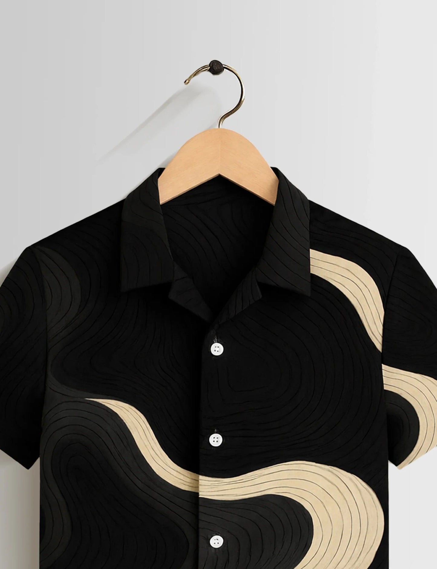 Premium Black Wavy Abstract Printed Shirt – Stylish Casual Half Sleeve Summer Shirt