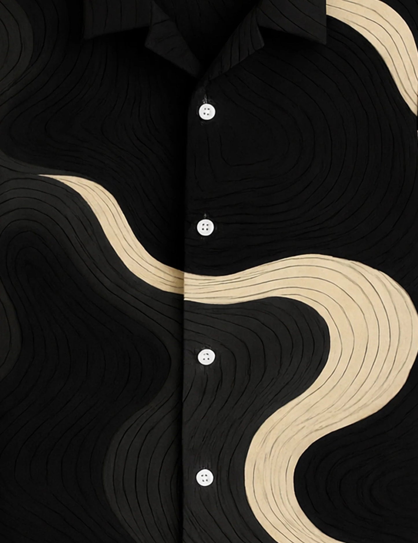 Premium Black Wavy Abstract Printed Shirt – Stylish Casual Half Sleeve Summer Shirt