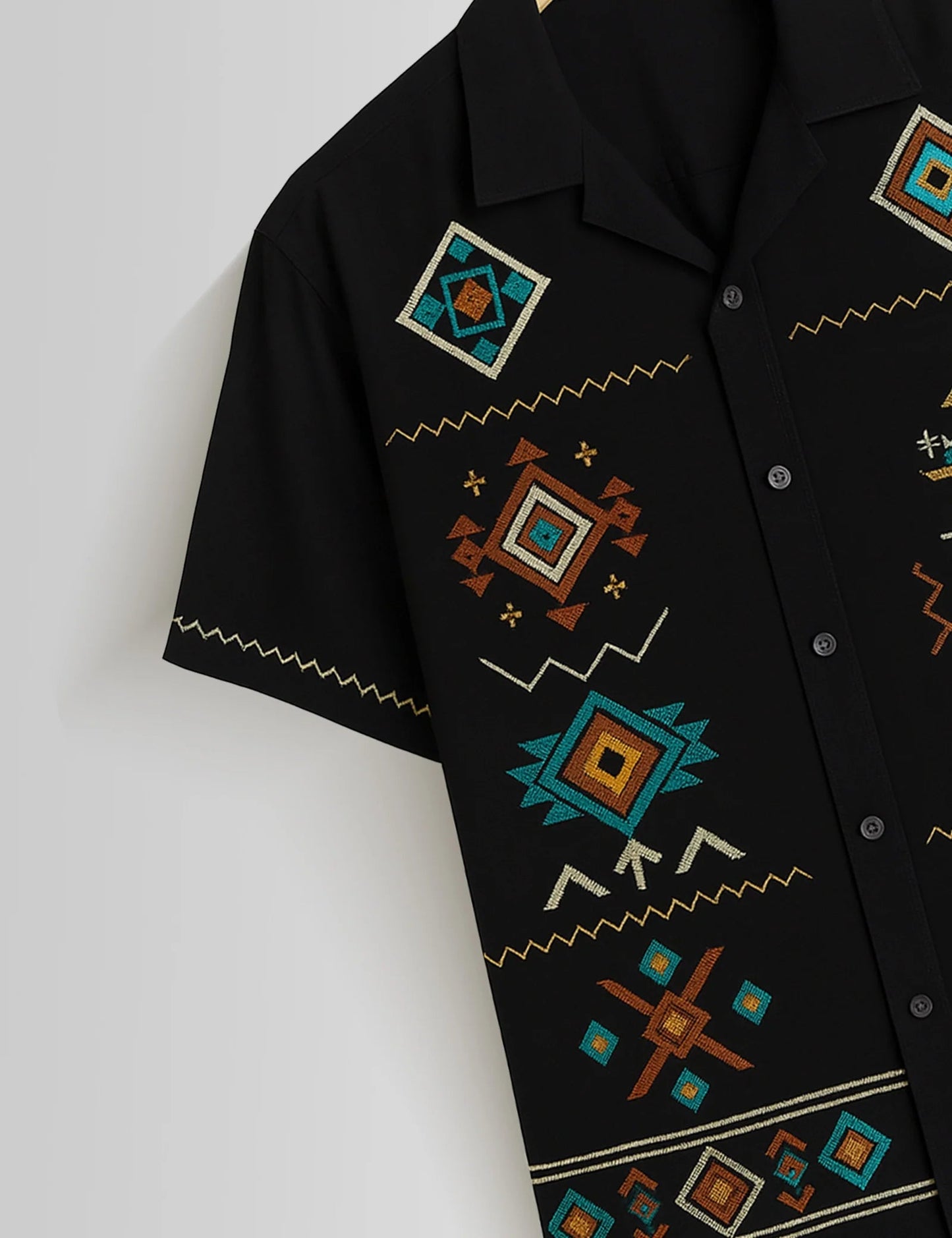 Premium Black Ethnic Geometric Printed Shirt – Stylish Casual Half Sleeve Shirt
