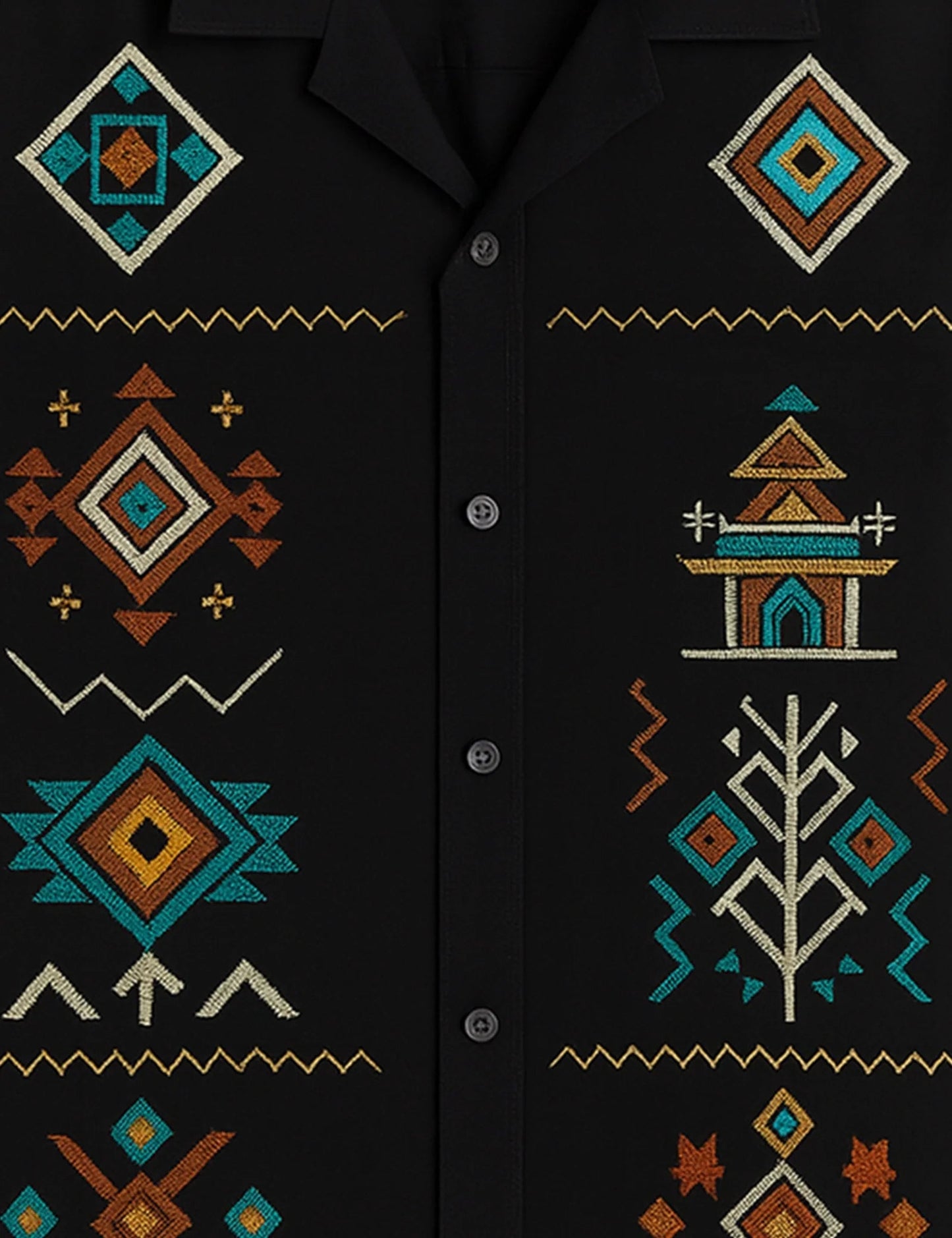 Premium Black Ethnic Geometric Printed Shirt – Stylish Casual Half Sleeve Shirt