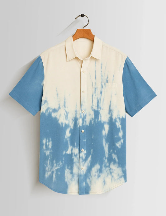 Premium Blue White Tie-Dye Shirt – Stylish Casual Half Sleeve Summer Shirt