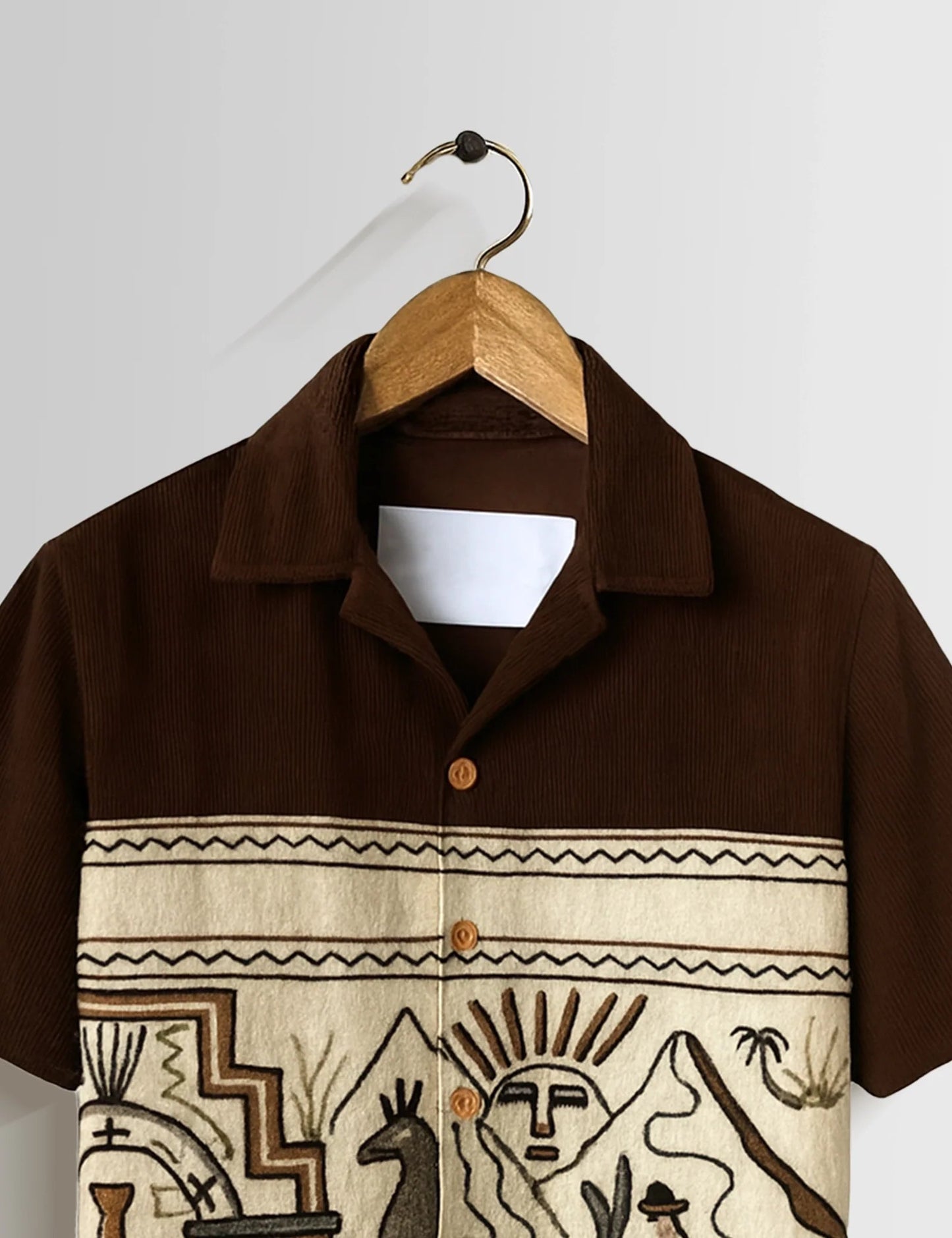 Premium Brown Cultural Art Printed Shirt – Stylish Casual Half Sleeve Shirt