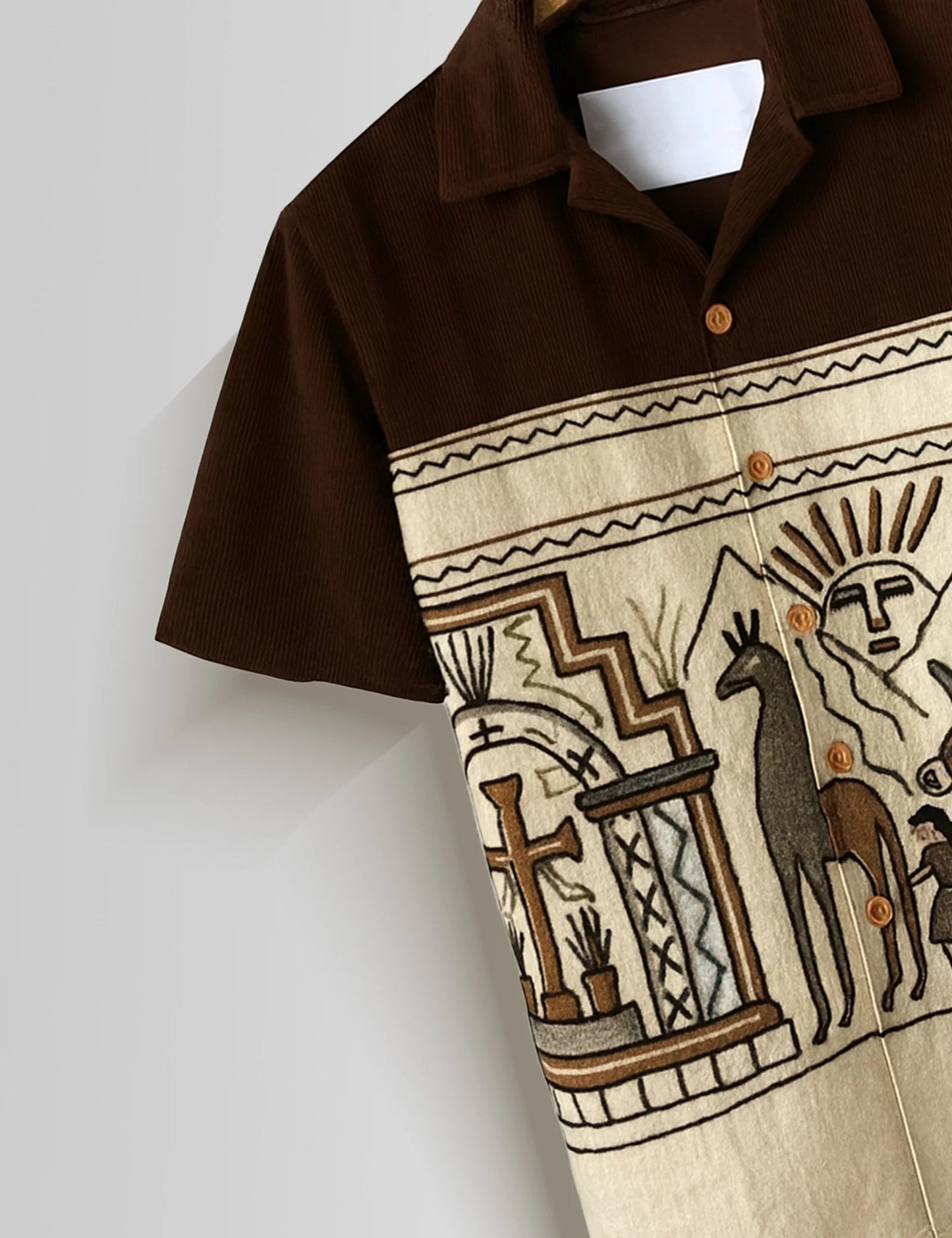 Premium Brown Cultural Art Printed Shirt – Stylish Casual Half Sleeve Shirt