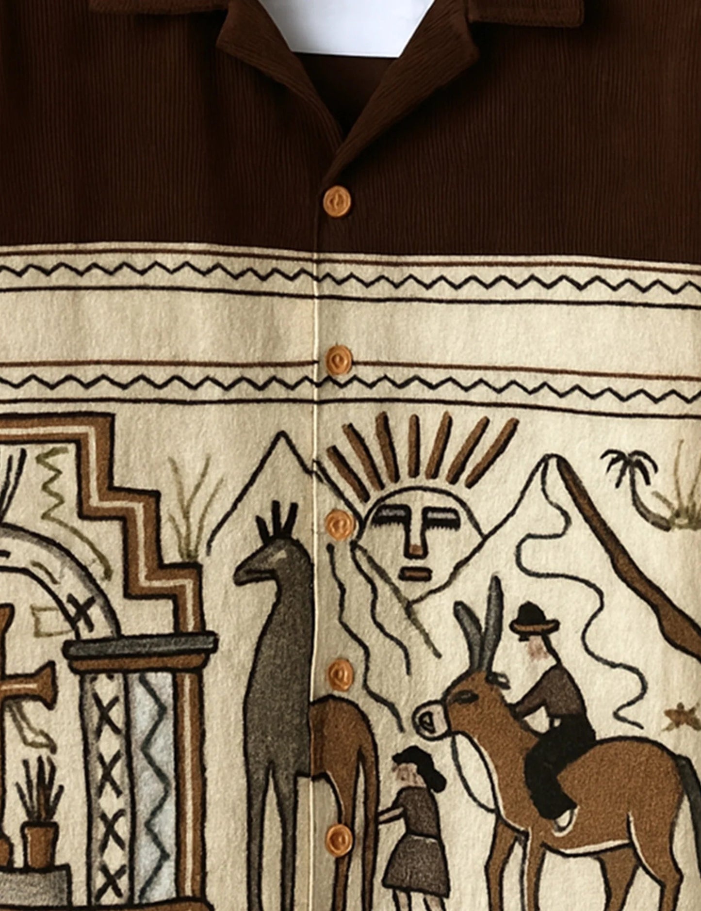 Premium Brown Cultural Art Printed Shirt – Stylish Casual Half Sleeve Shirt