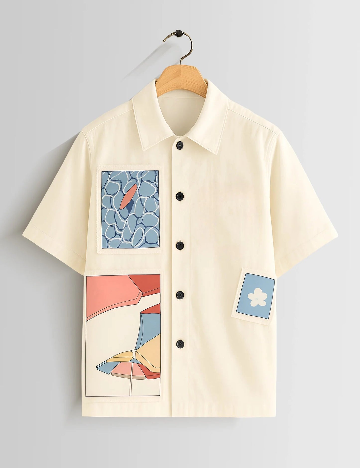 Premium Cream Patch Printed Shirt – Stylish Casual Half Sleeve Summer Shirt