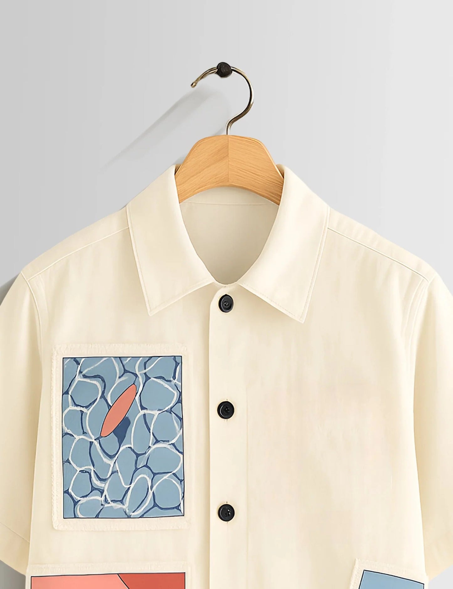 Premium Cream Patch Printed Shirt – Stylish Casual Half Sleeve Summer Shirt