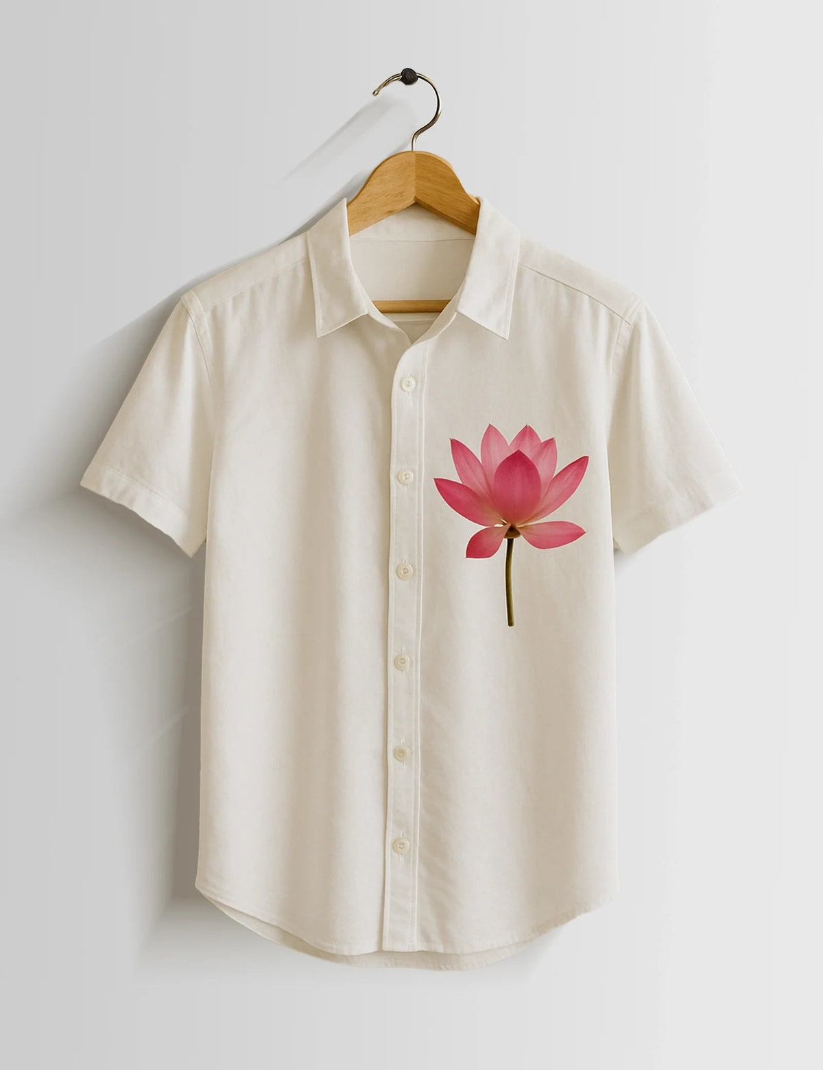 Premium Cream Lotus Printed Shirt – Stylish Minimal Casual Half Sleeve Shirt