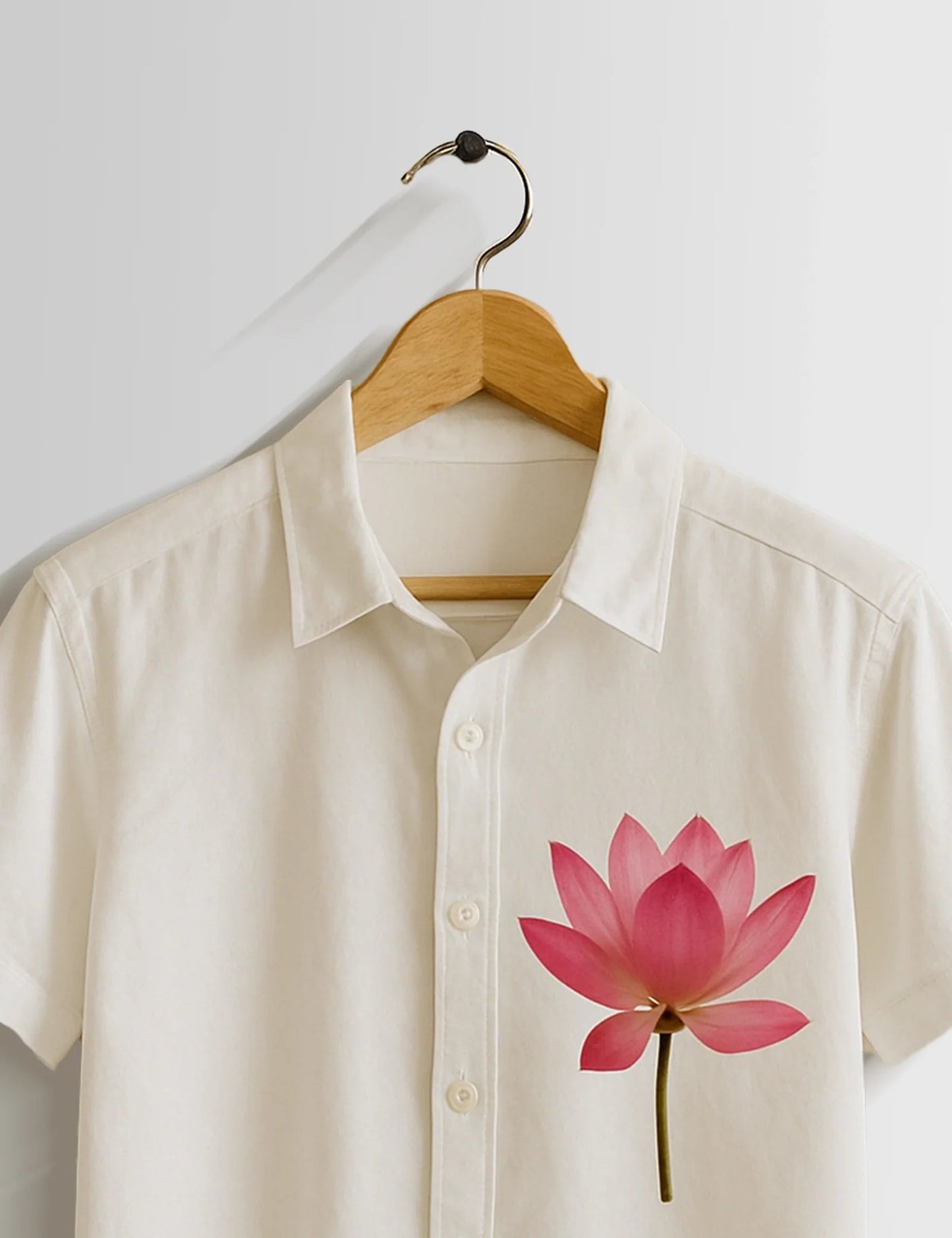 Premium Cream Lotus Printed Shirt – Stylish Minimal Casual Half Sleeve Shirt