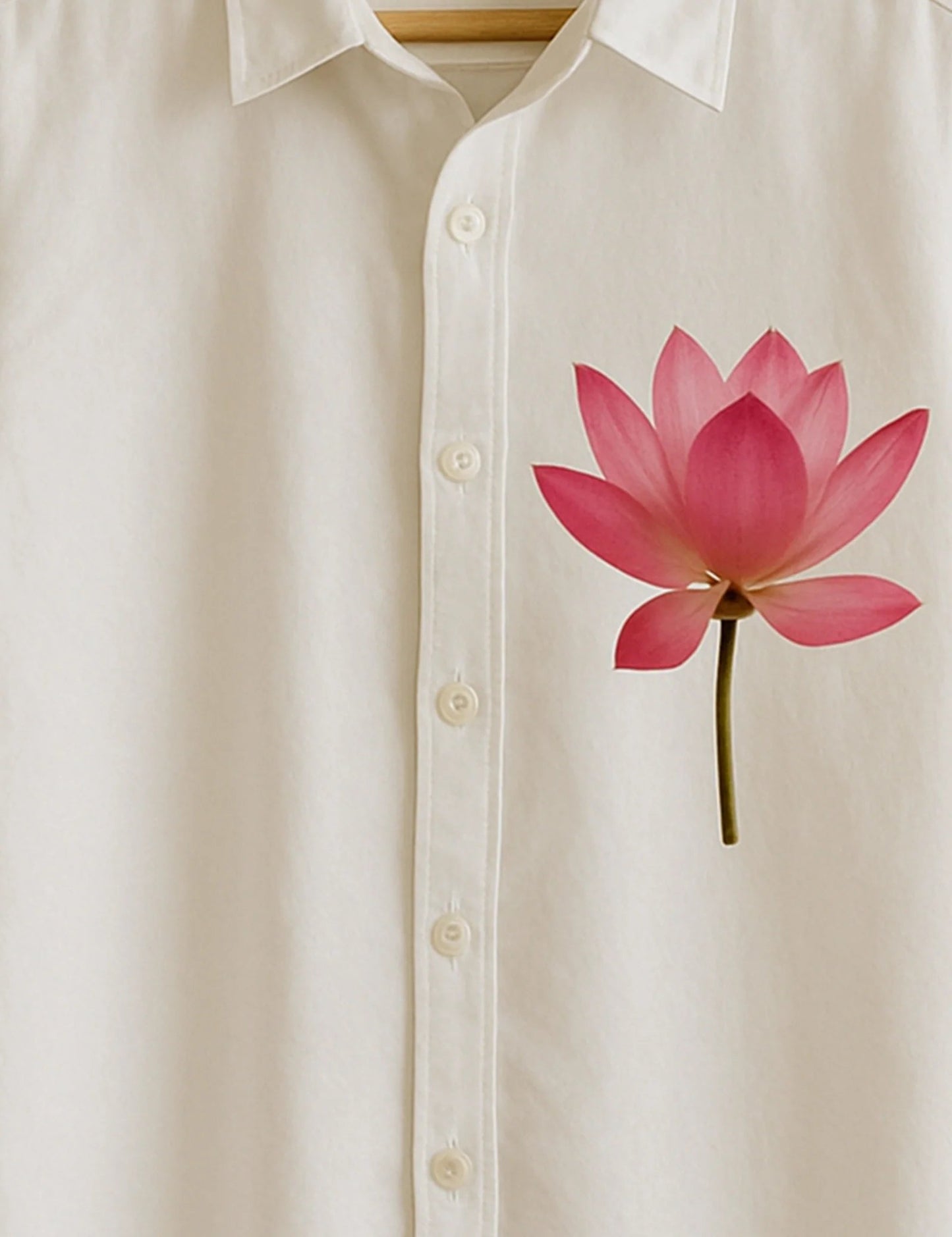 Premium Cream Lotus Printed Shirt – Stylish Minimal Casual Half Sleeve Shirt