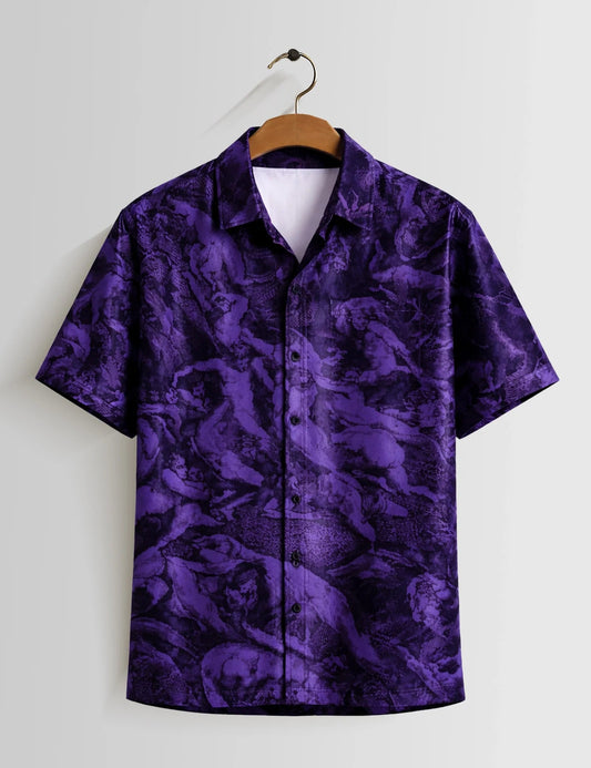 Premium Purple Printed Shirt – Stylish Casual Half Sleeve Shirt for Summer Wear