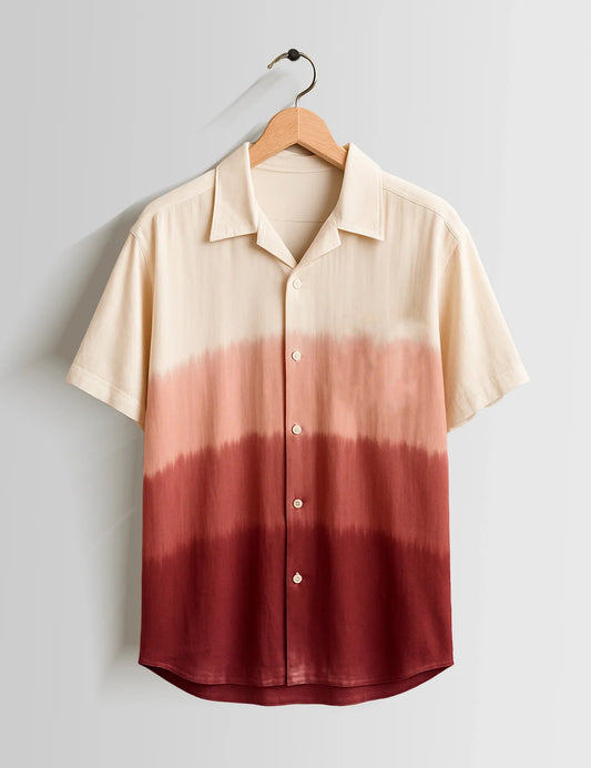 Premium Cream Maroon Gradient Shirt – Stylish Casual Half Sleeve Summer Shirt