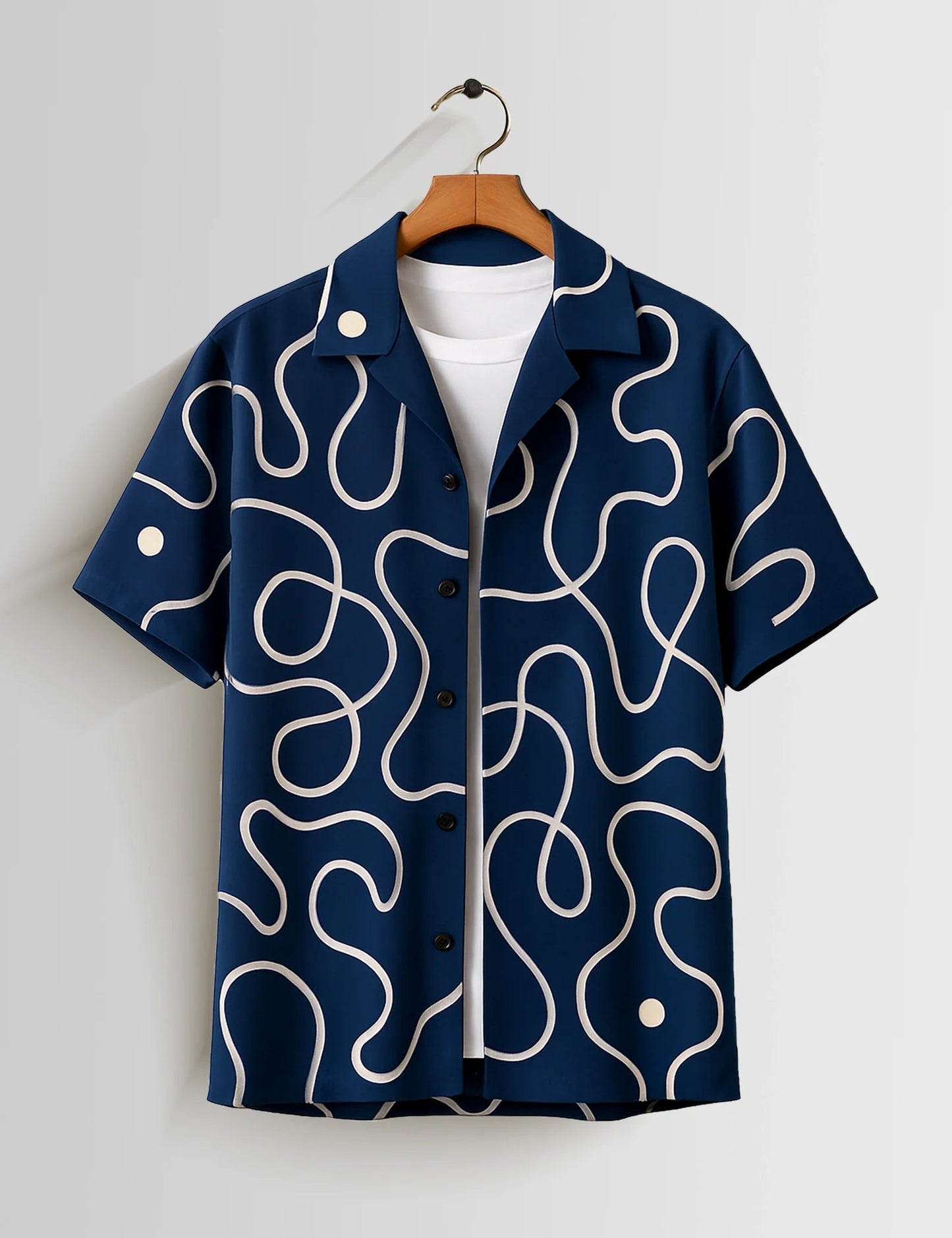 Premium Navy Blue Abstract Printed Shirt – Stylish Casual Half Sleeve Summer Shirt