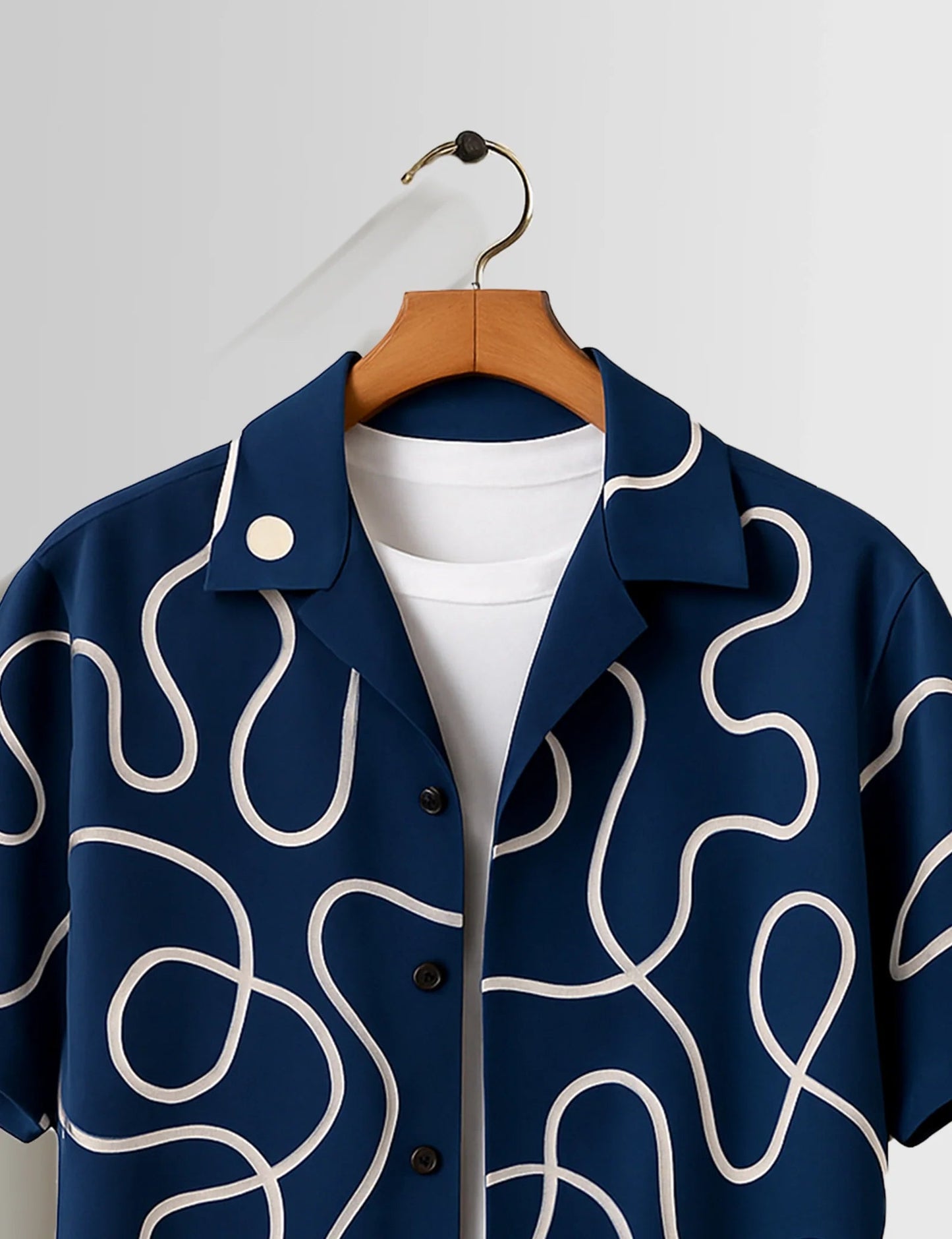 Premium Navy Blue Abstract Printed Shirt – Stylish Casual Half Sleeve Summer Shirt
