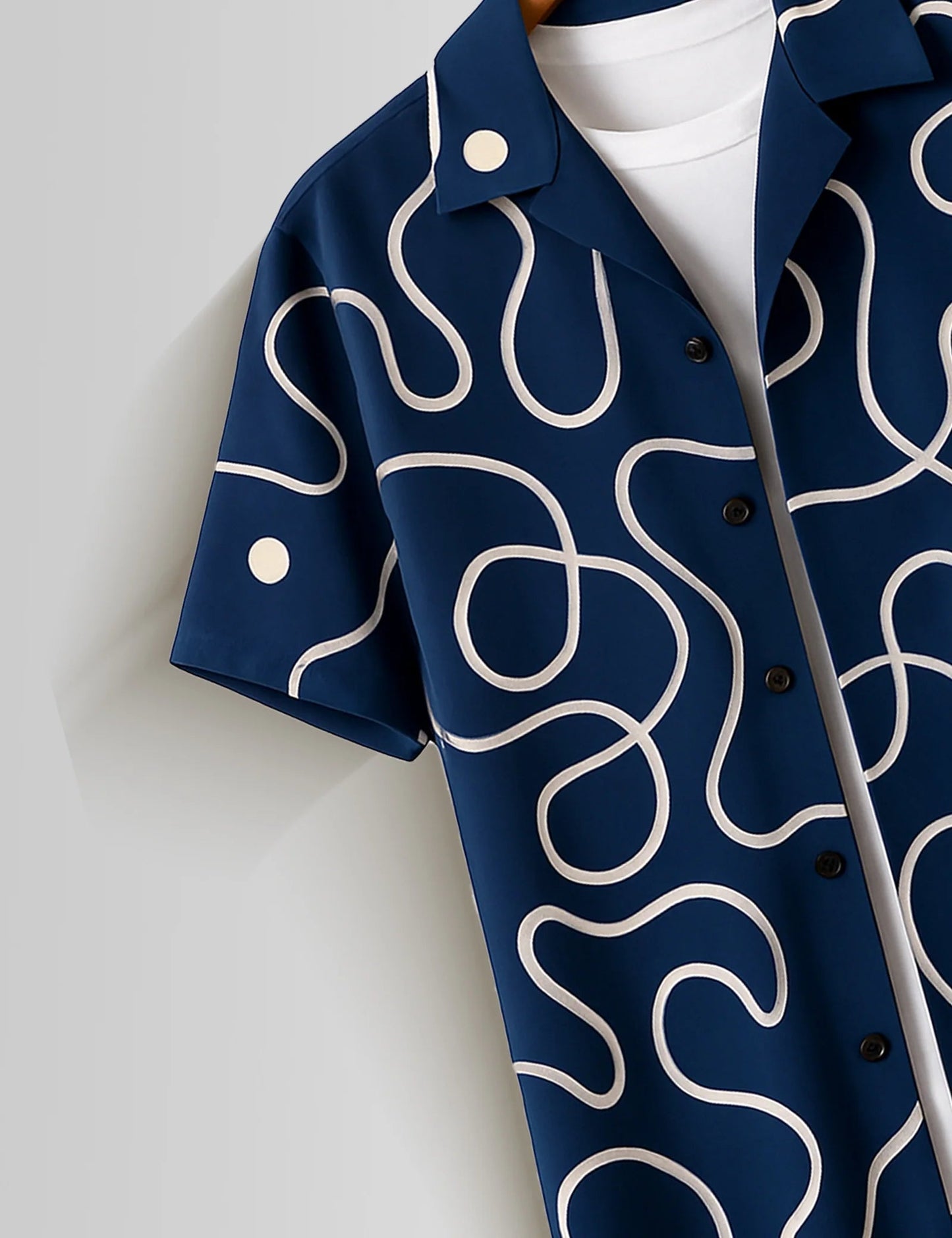 Premium Navy Blue Abstract Printed Shirt – Stylish Casual Half Sleeve Summer Shirt