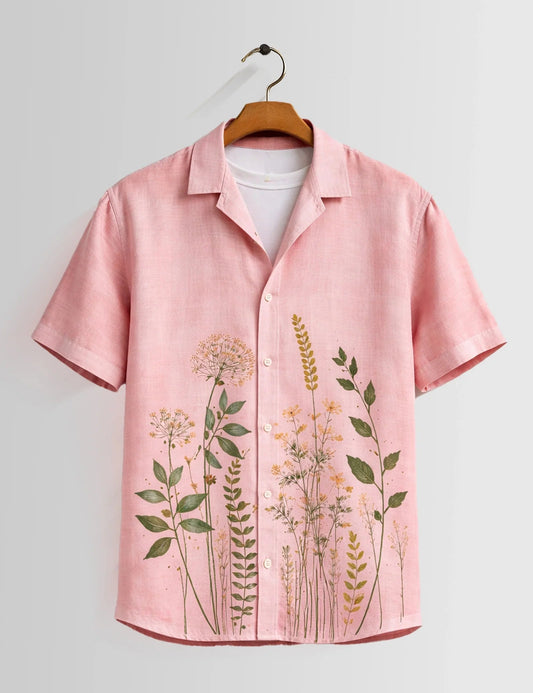 Men’s Premium Pink Floral Printed Shirt – Stylish Casual Half Sleeve Summer Shirt