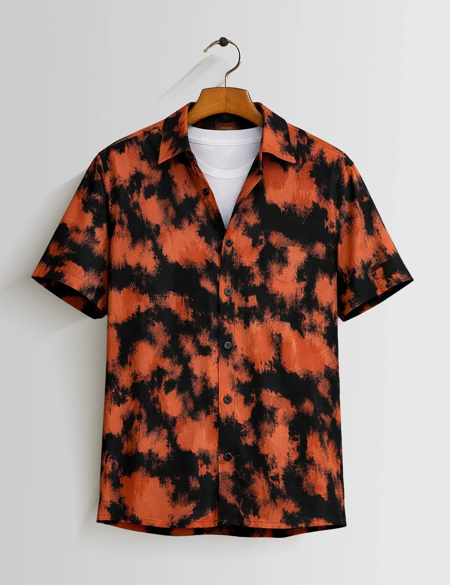 Premium Orange Black Printed Shirt – Stylish Casual Half Sleeve Shirt for Summer