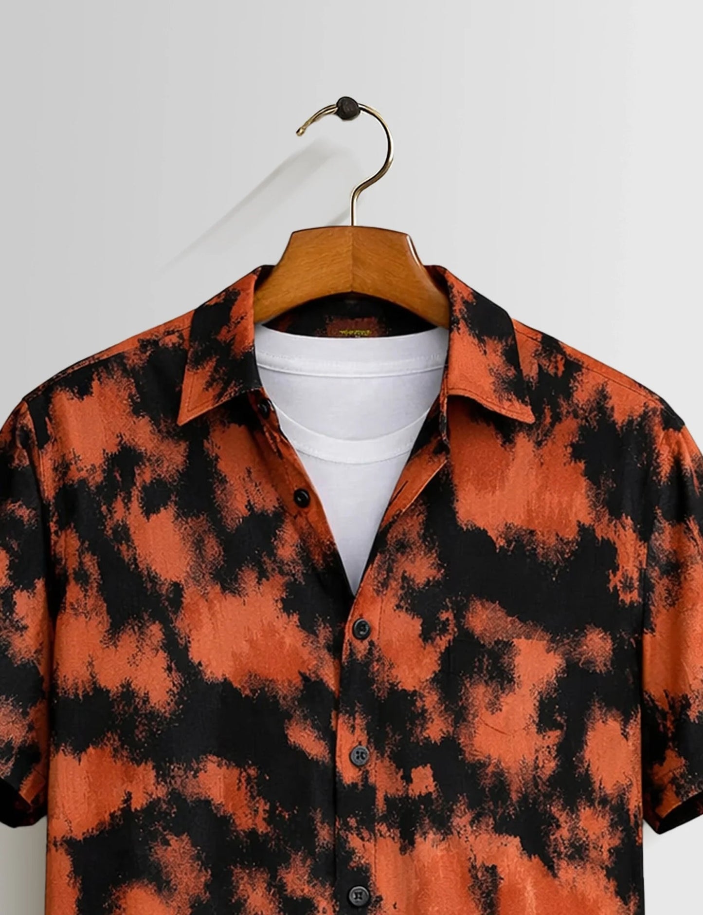 Premium Orange Black Printed Shirt – Stylish Casual Half Sleeve Shirt for Summer