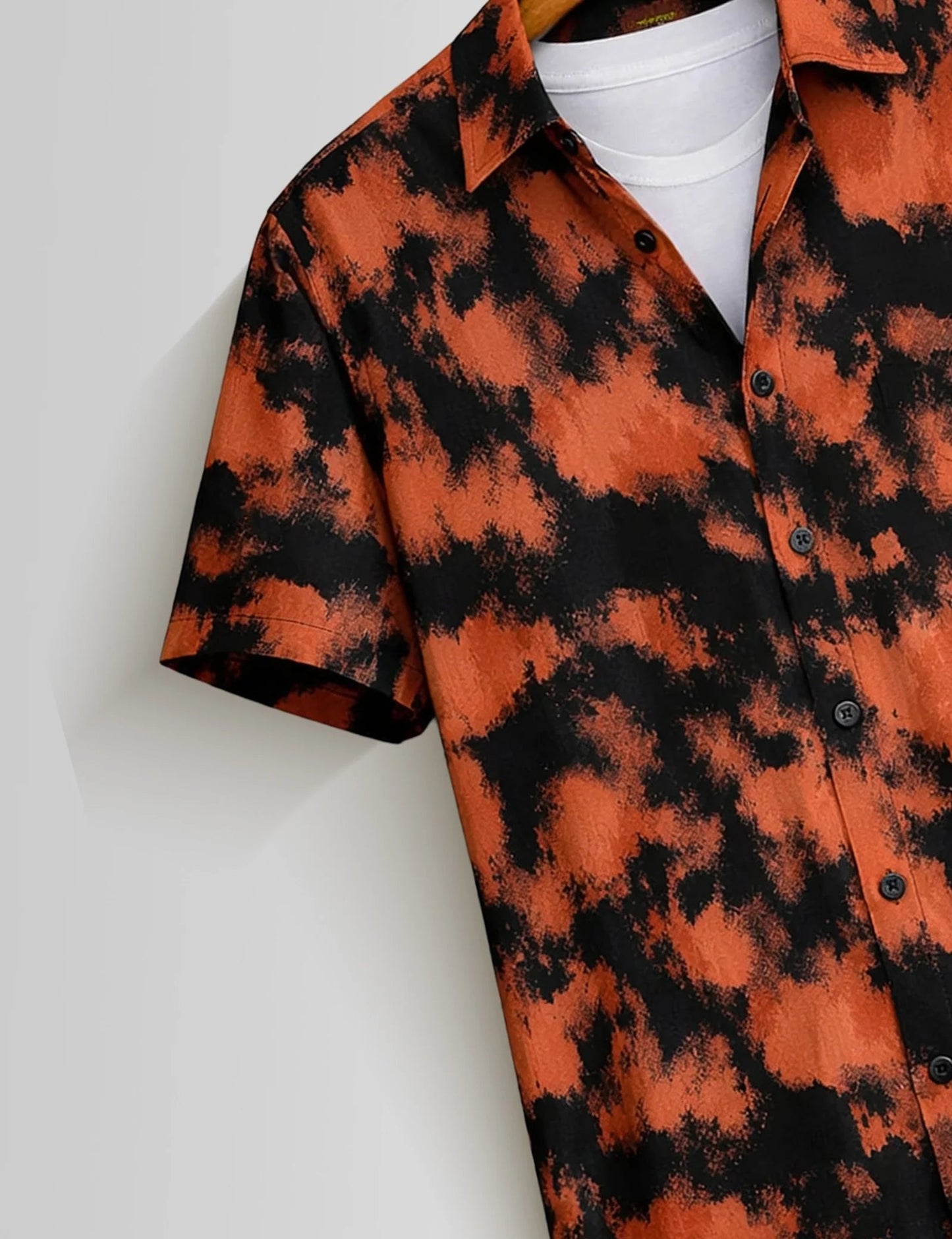 Premium Orange Black Printed Shirt – Stylish Casual Half Sleeve Shirt for Summer